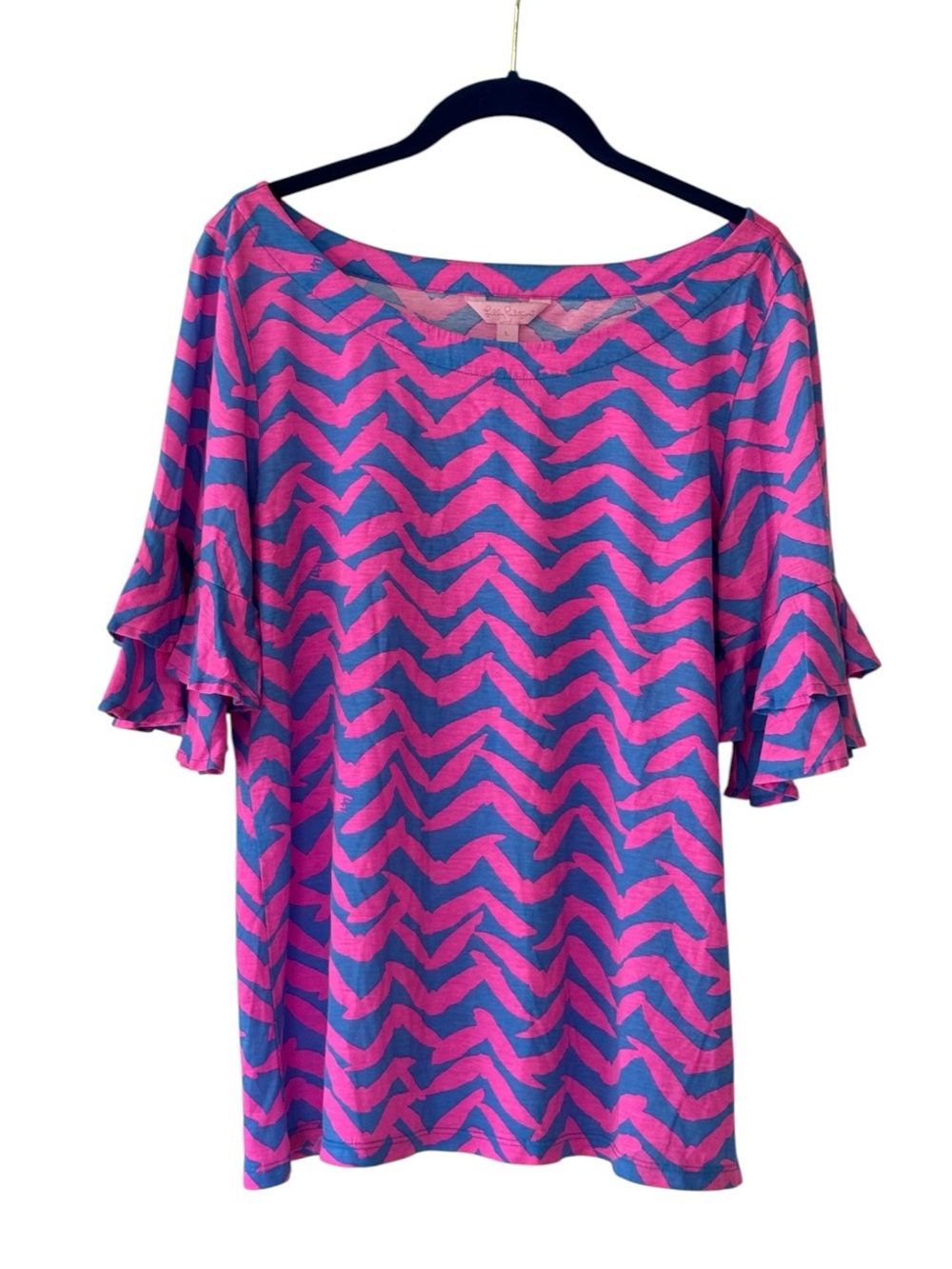 Lilly Pulitzer Lula Ruffle Sleeve Top Coastal Casual Size Large